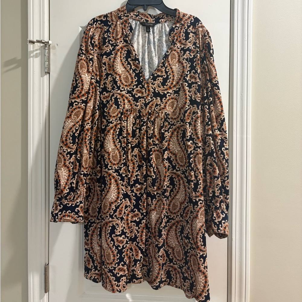 Banana Republic Black and Brown Paisley Long Sleeve Dress